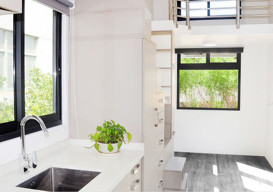 Prefabricated Tiny House On Wheels With Alu.Casement Door Air Conditioning Optional