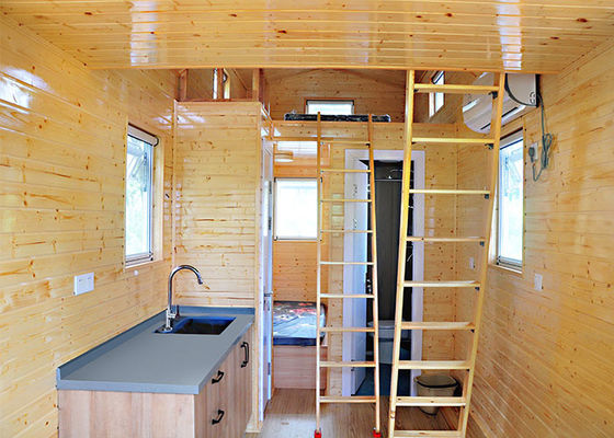 AS/US Prefabricated Tiny House Hotel Unit Orange Black Mobile House On Wheels For Travel