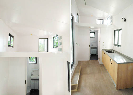 Wheeled Light Steel Prefab Tiny House With Metal PU Sandwich Panel Wall And Trailer